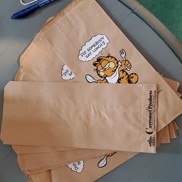 Garfield Cat Vintage Paper Lunch Bags Jim Davis Circa.1978  Set of 14 - Picture 2 of 3